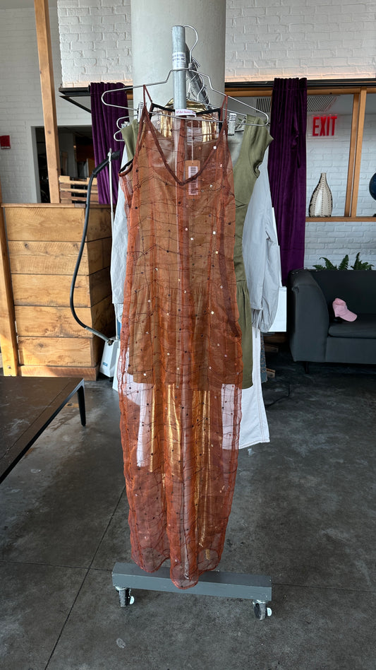 Brown Sheet Sequin Maxi Dress