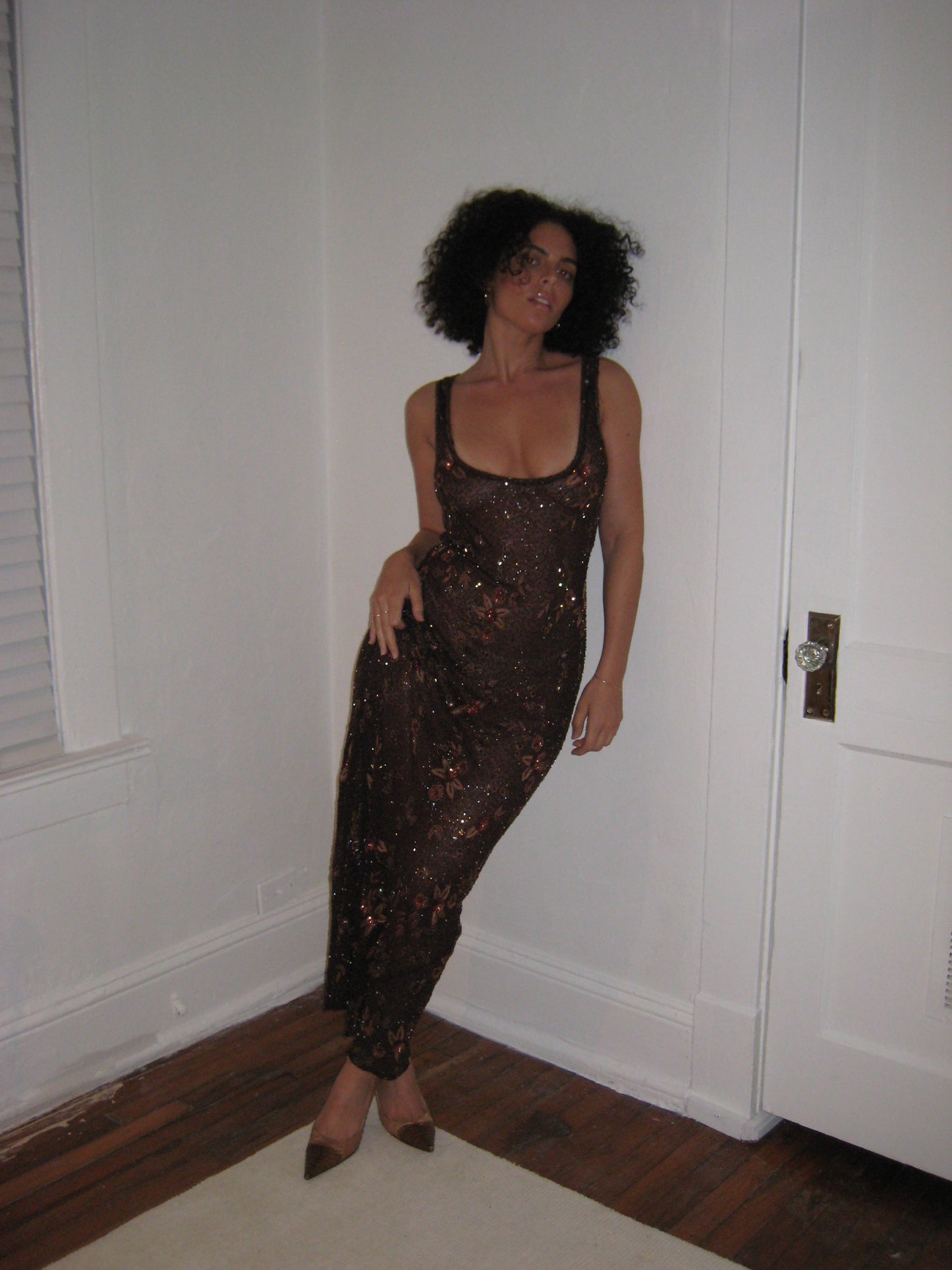 Vintage Sheer Beaded Maxi Dress