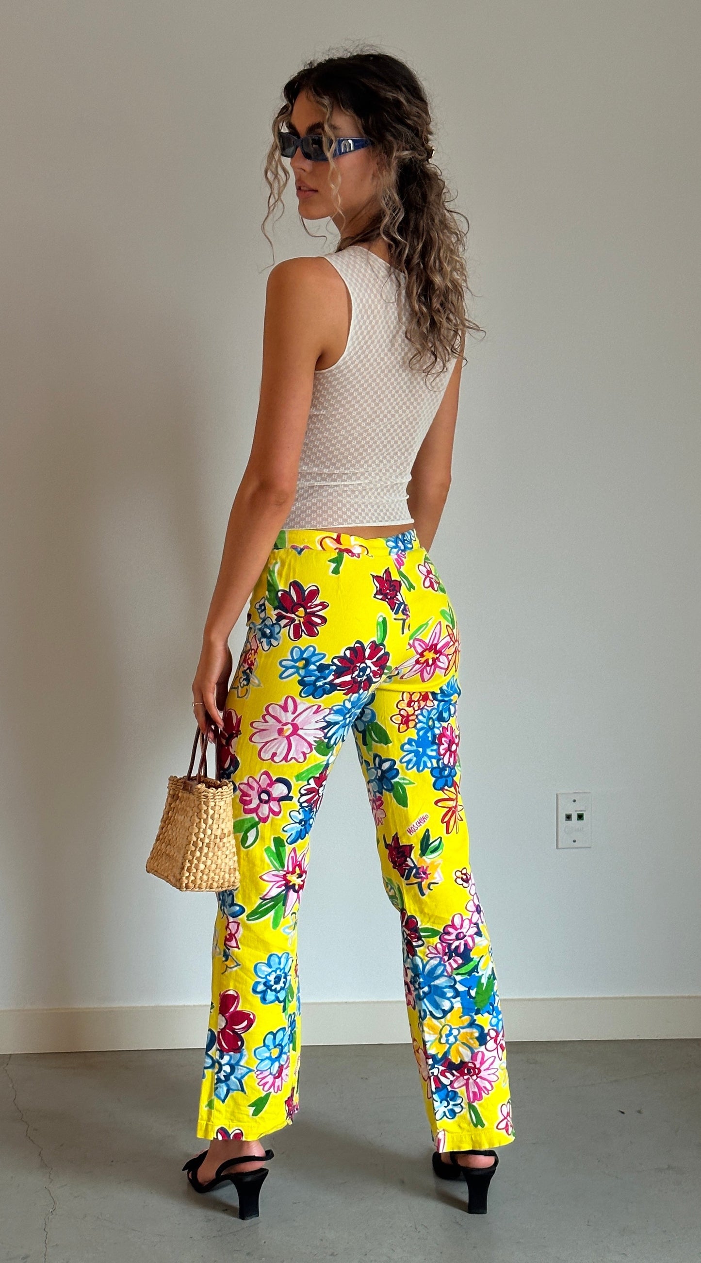 Vintage Moschino Bootcut Jeans in Yellow Floral Print