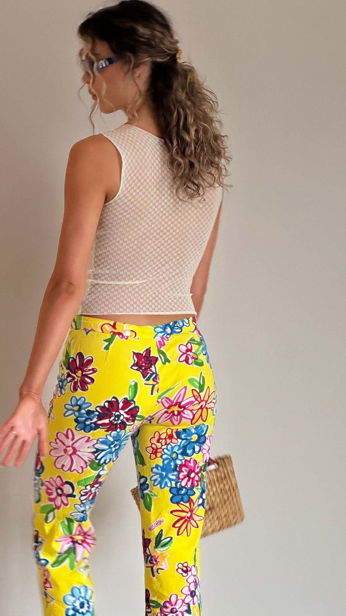 Vintage Moschino Bootcut Jeans in Yellow Floral Print