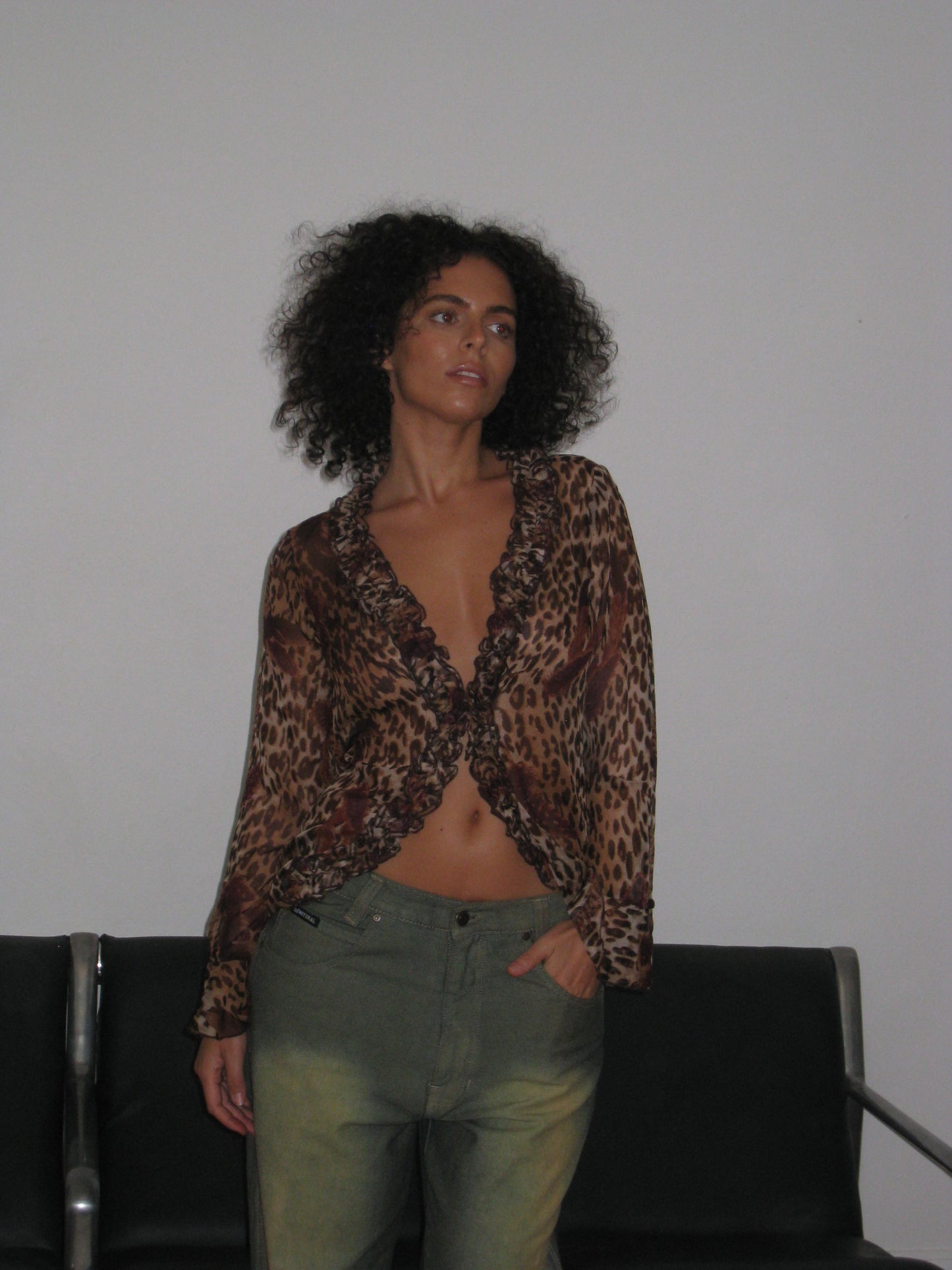 Silky Leopard Print Long Sleeve Button up