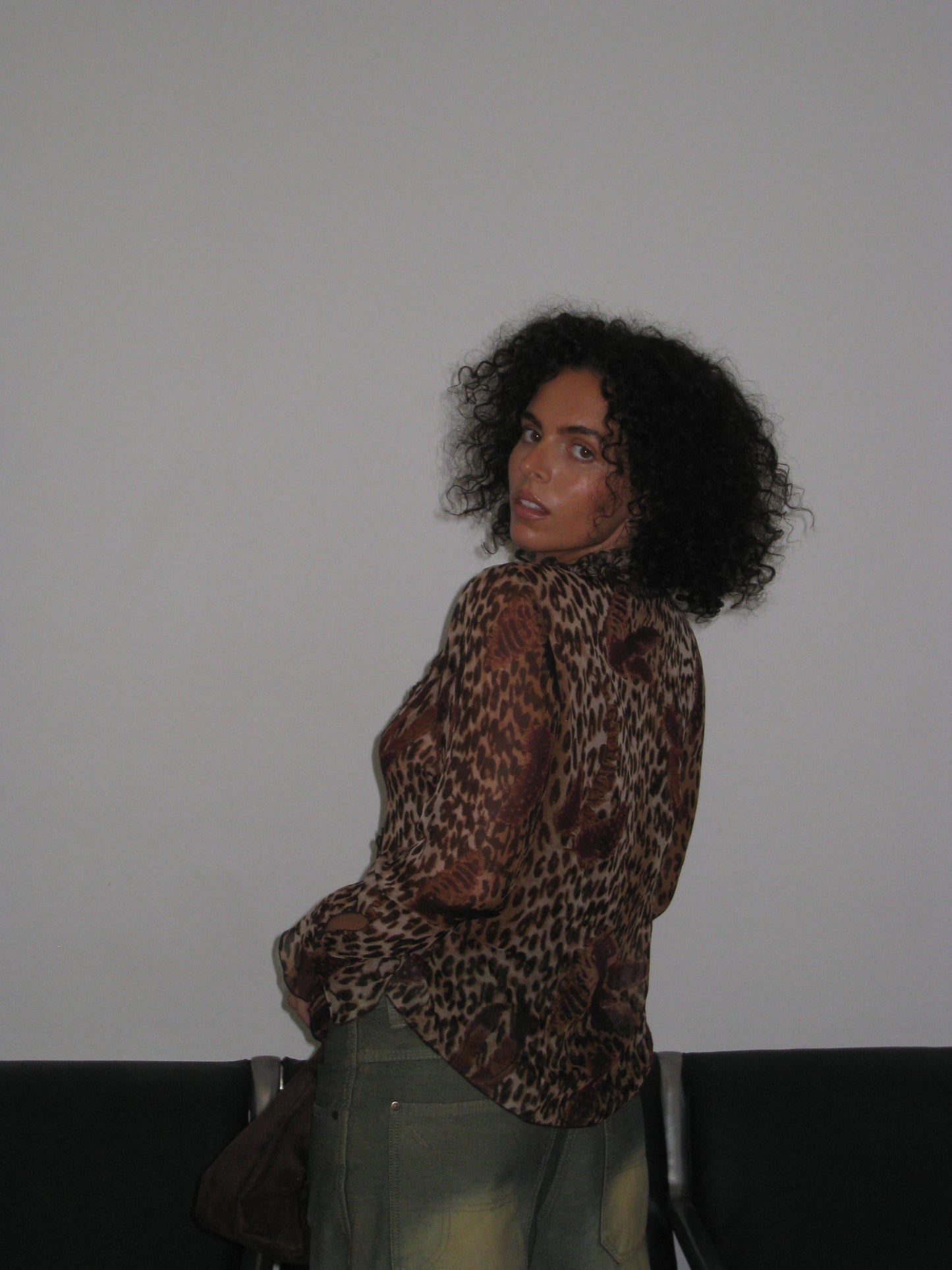 Silky Leopard Print Long Sleeve Button up