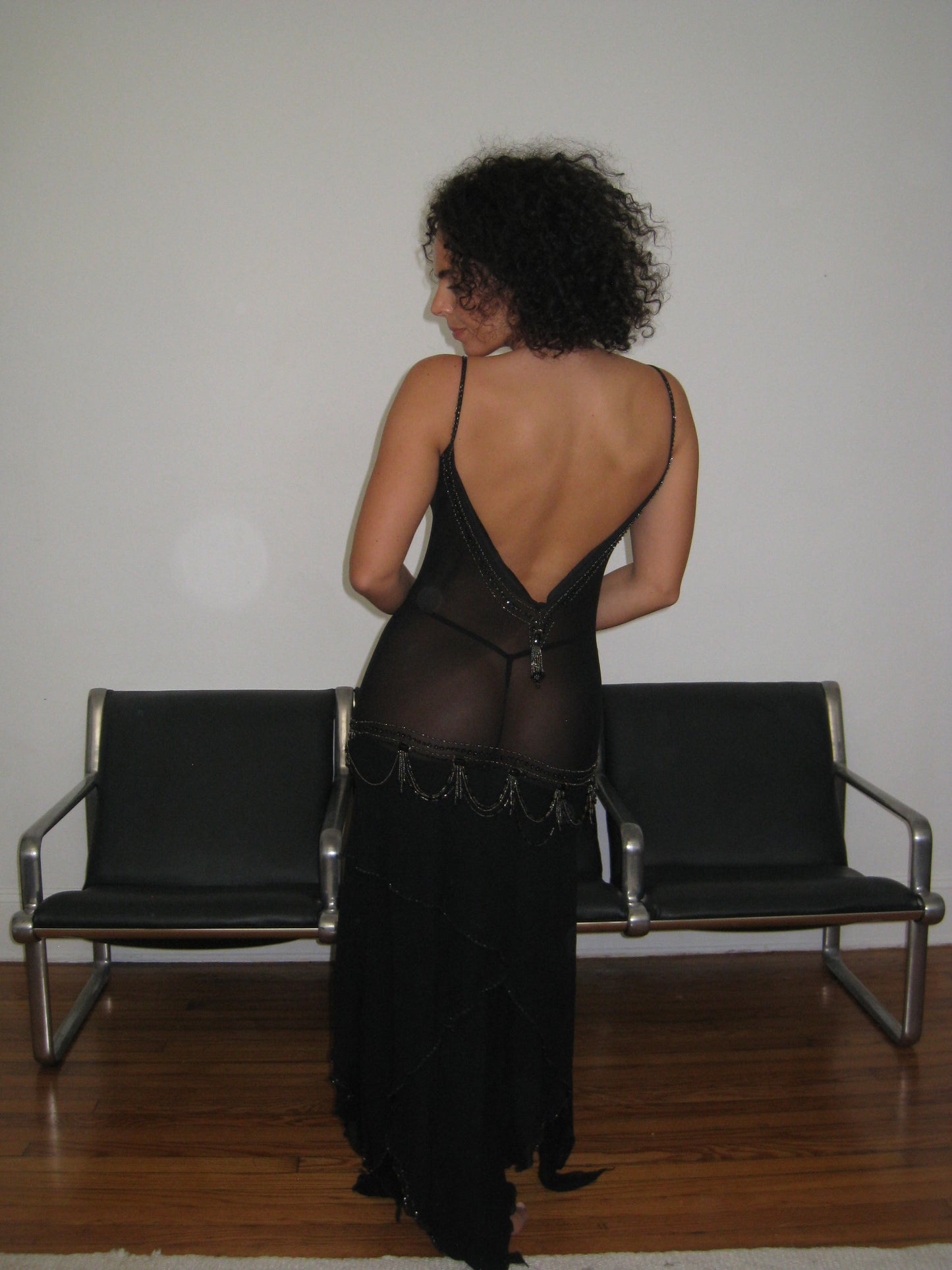 Low Back Beaded Silk Dress