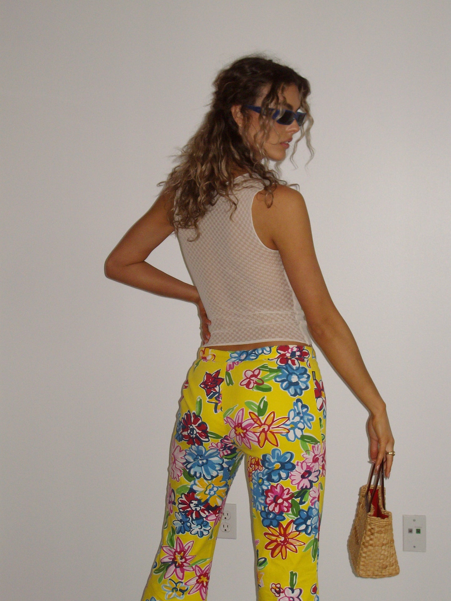 Vintage Moschino Bootcut Jeans in Yellow Floral Print