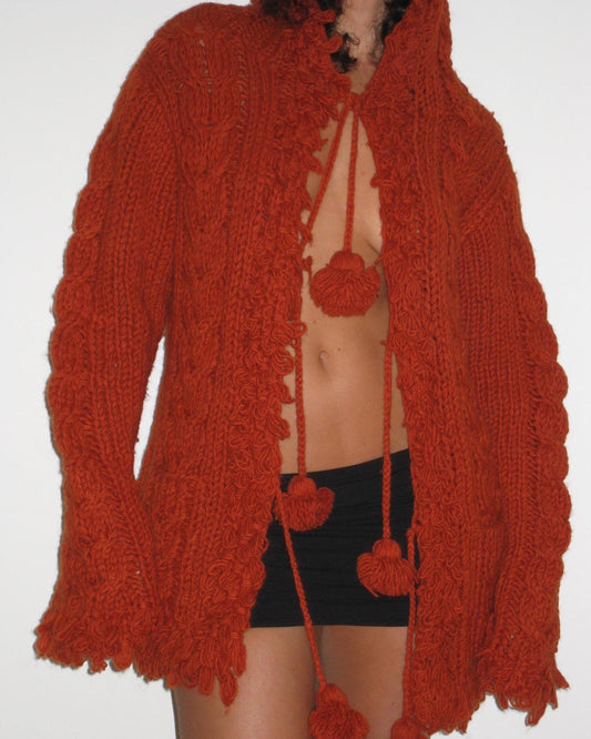 Orange Wool Oversized Sweater-Jacket