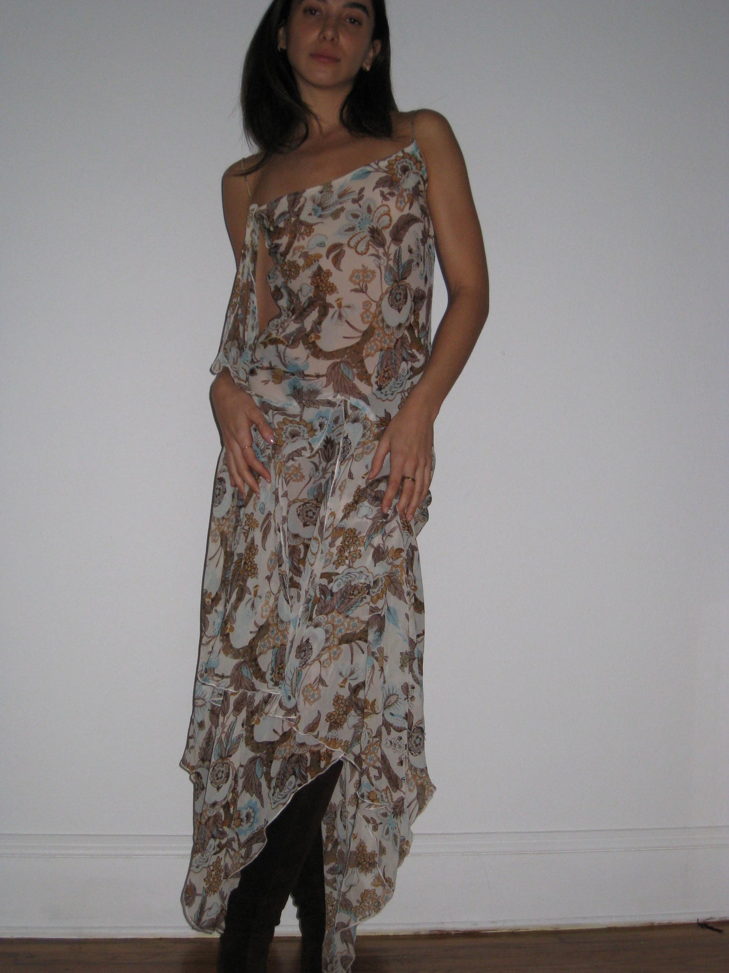 Floral Maxi Dress with Matching Necktie