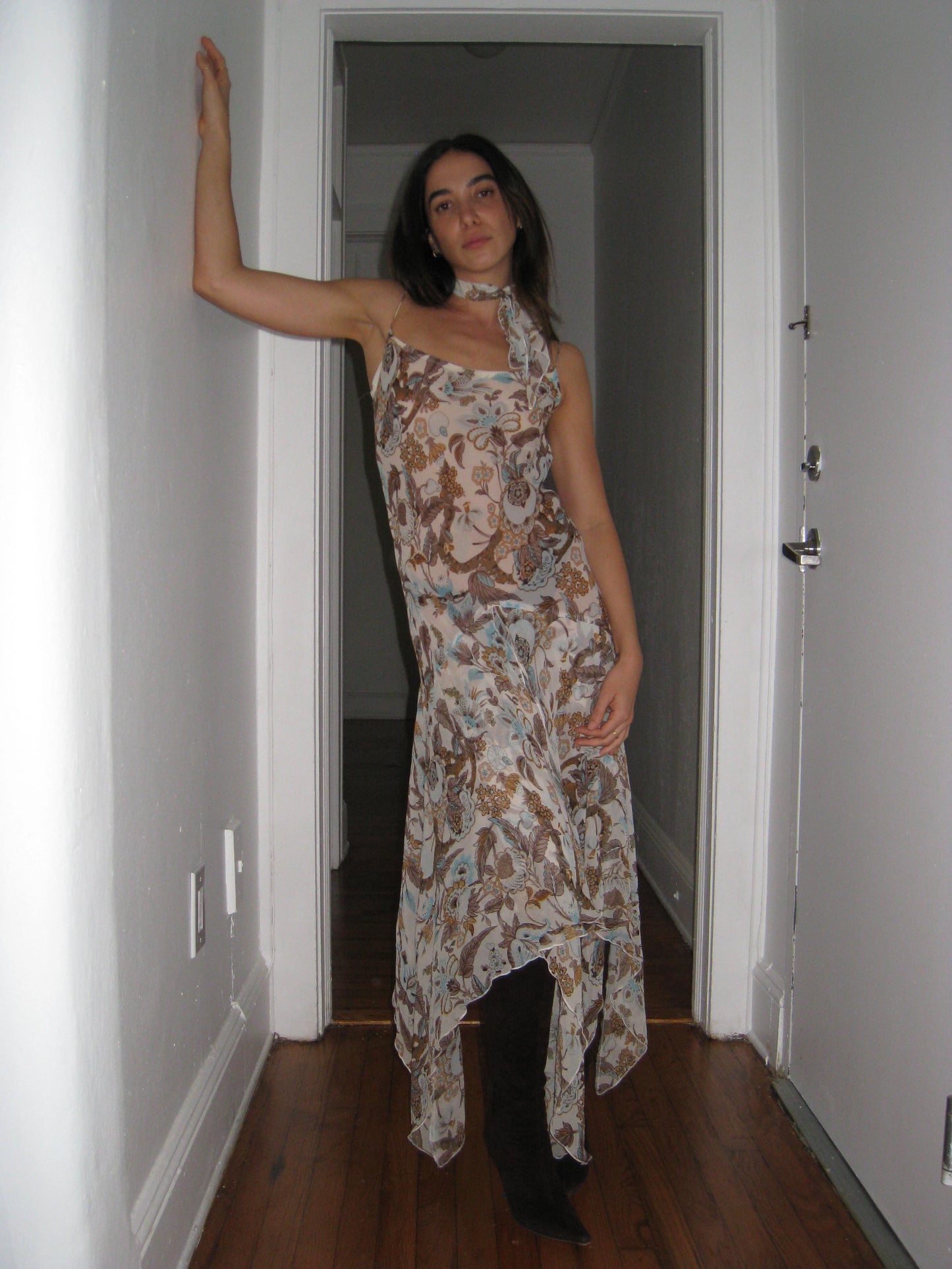 Floral Maxi Dress with Matching Necktie