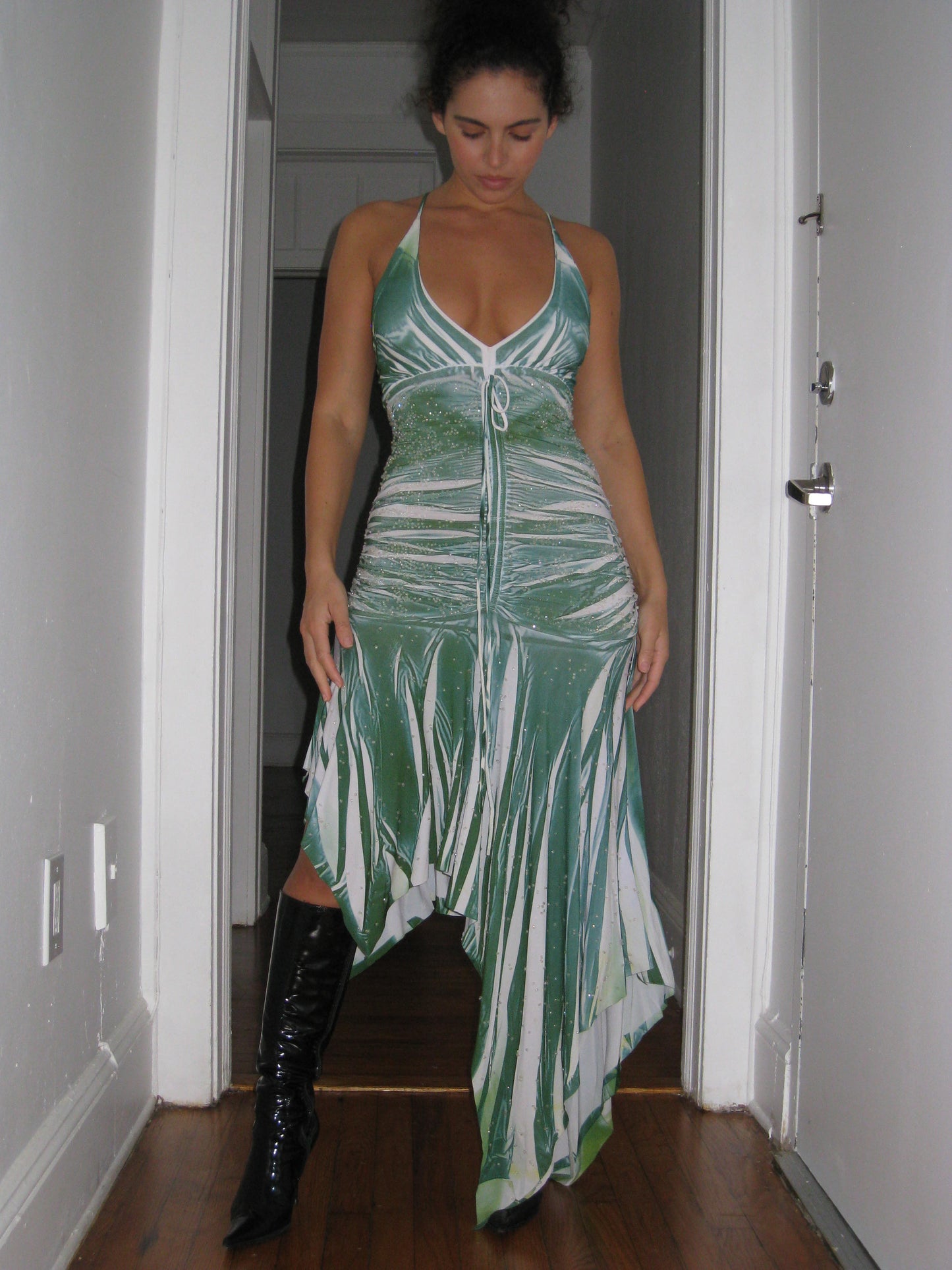 Green Beaded Halter Dress