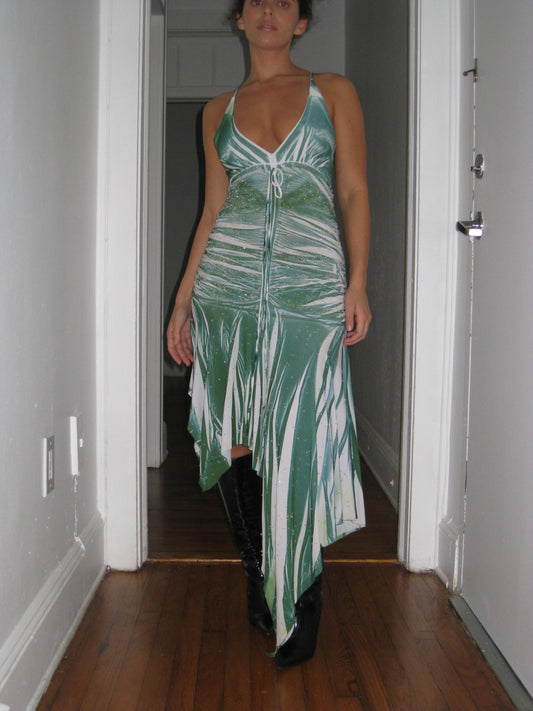 Green Beaded Halter Dress