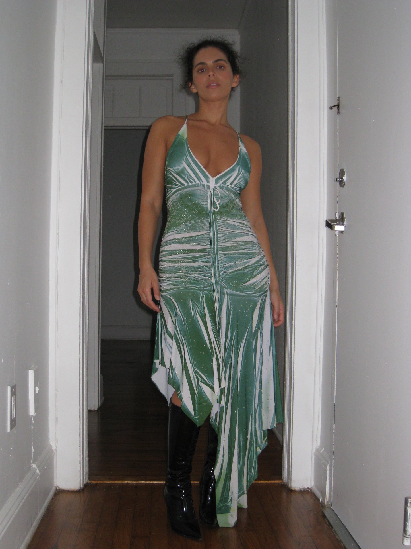 Green Beaded Halter Dress