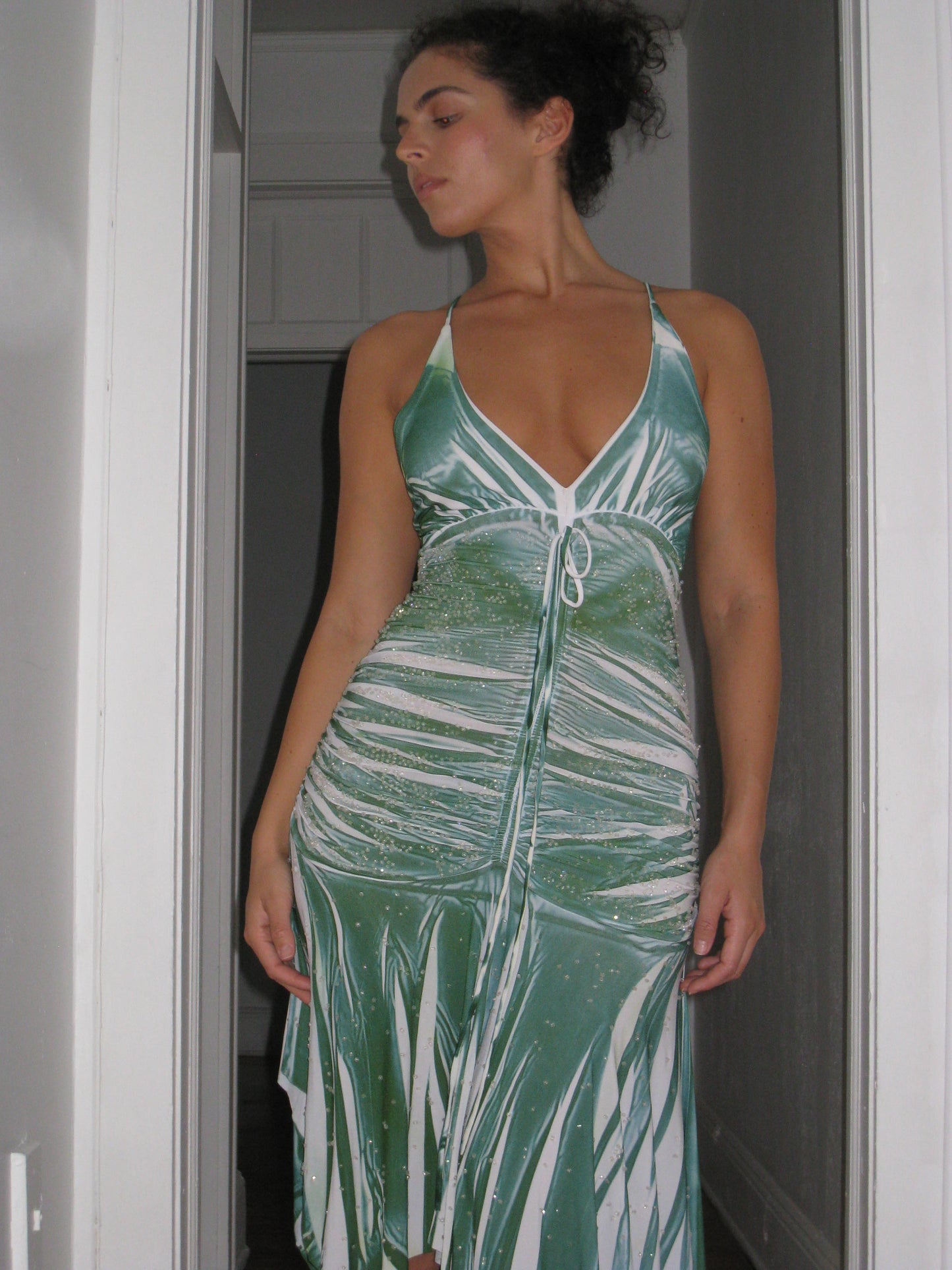 Green Beaded Halter Dress