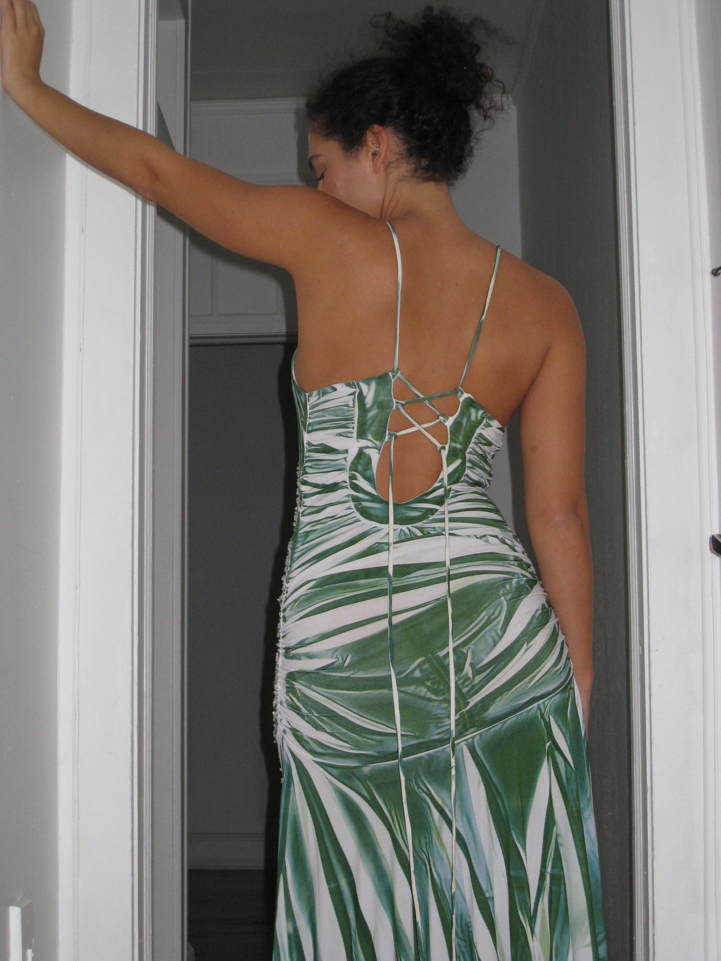 Green Beaded Halter Dress