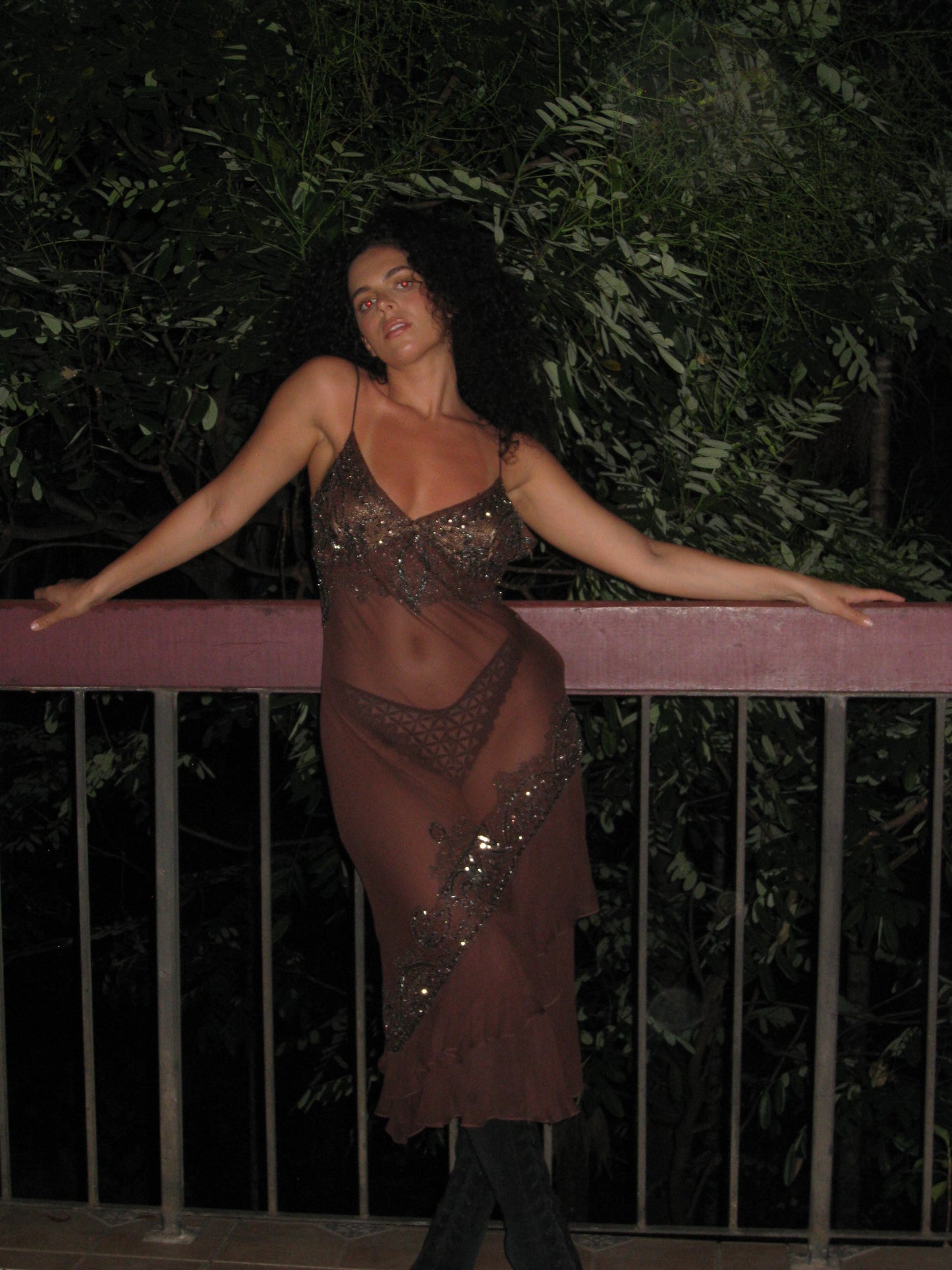 Chocolate Brown Silk Beaded Dress