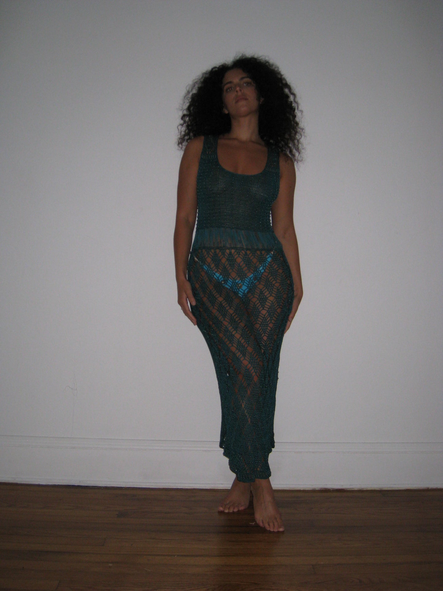 Vintage Crochet Beaded Maxi Dress