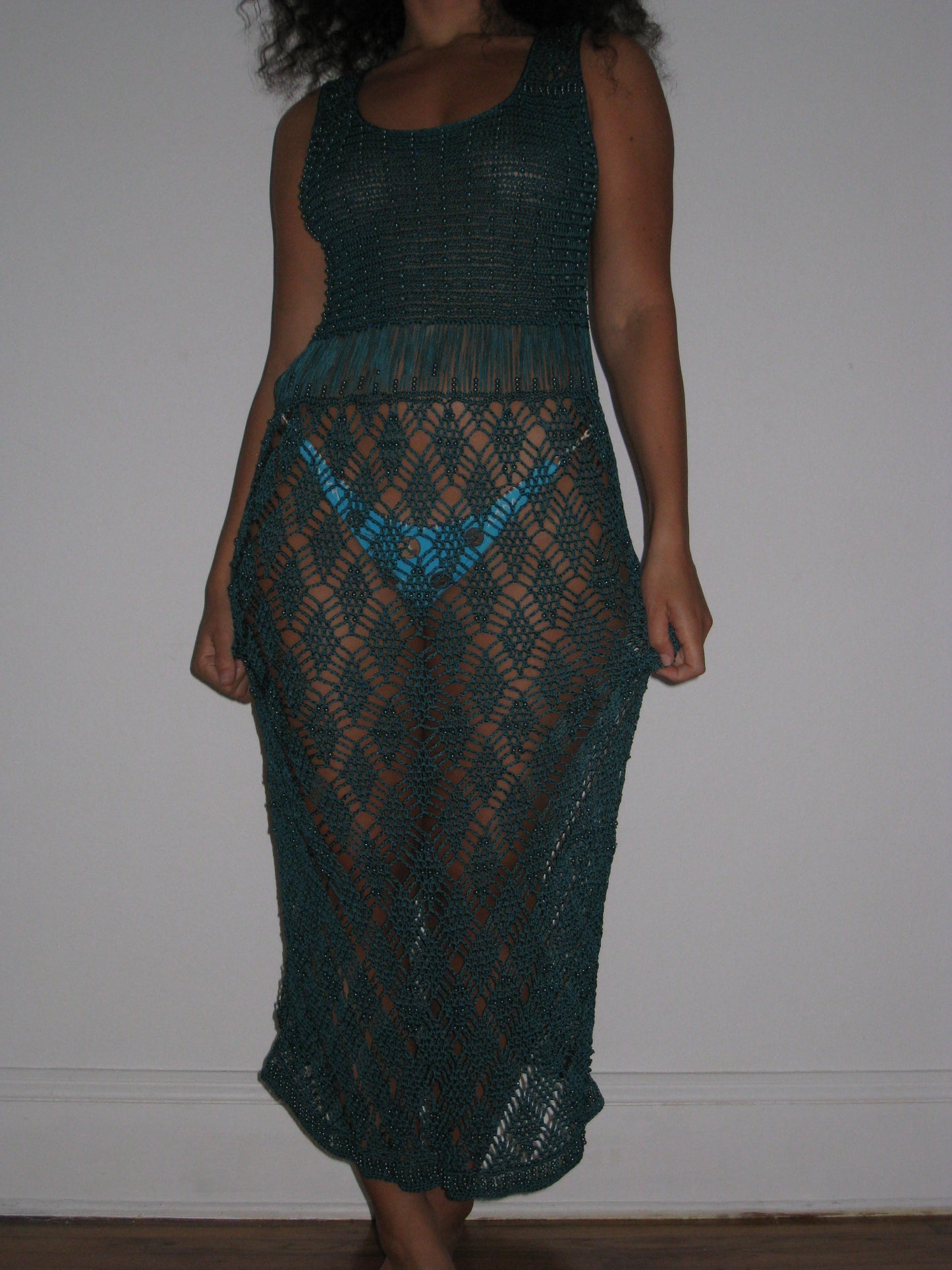 Vintage Crochet Beaded Maxi Dress