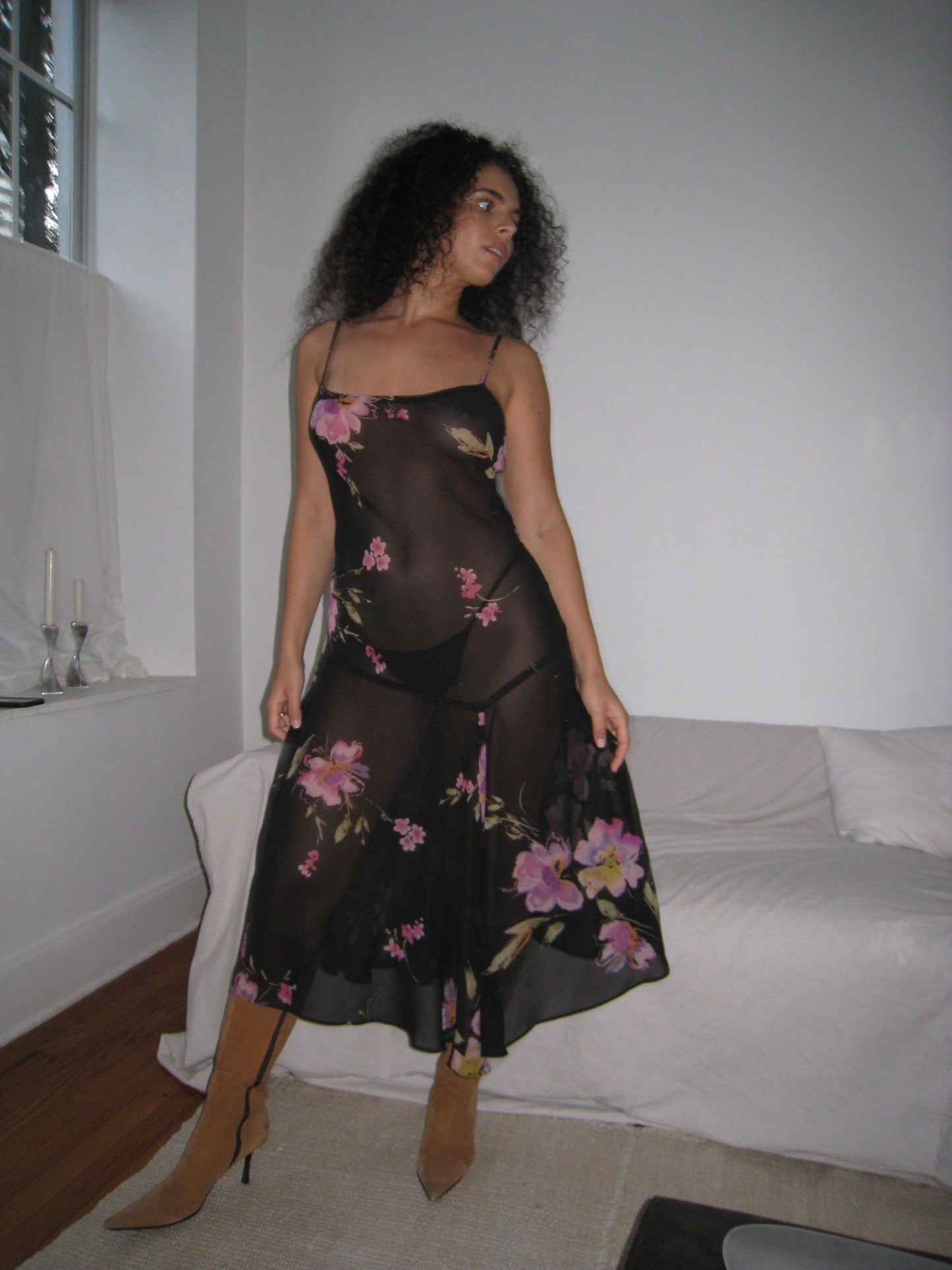 Sheer Floral Midi Dress