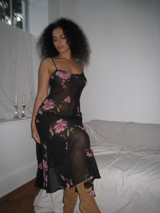 Sheer Floral Midi Dress