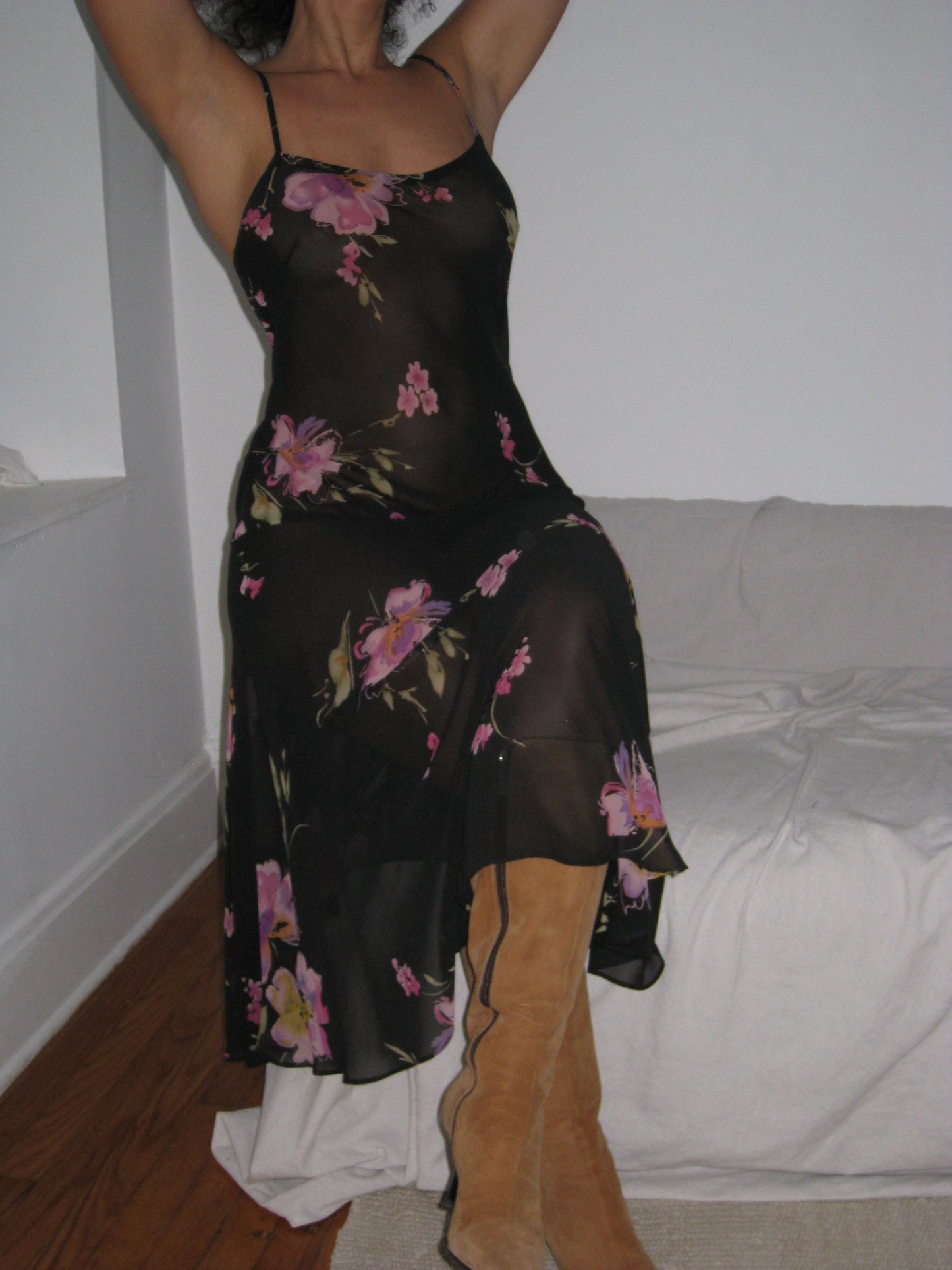 Sheer Floral Midi Dress