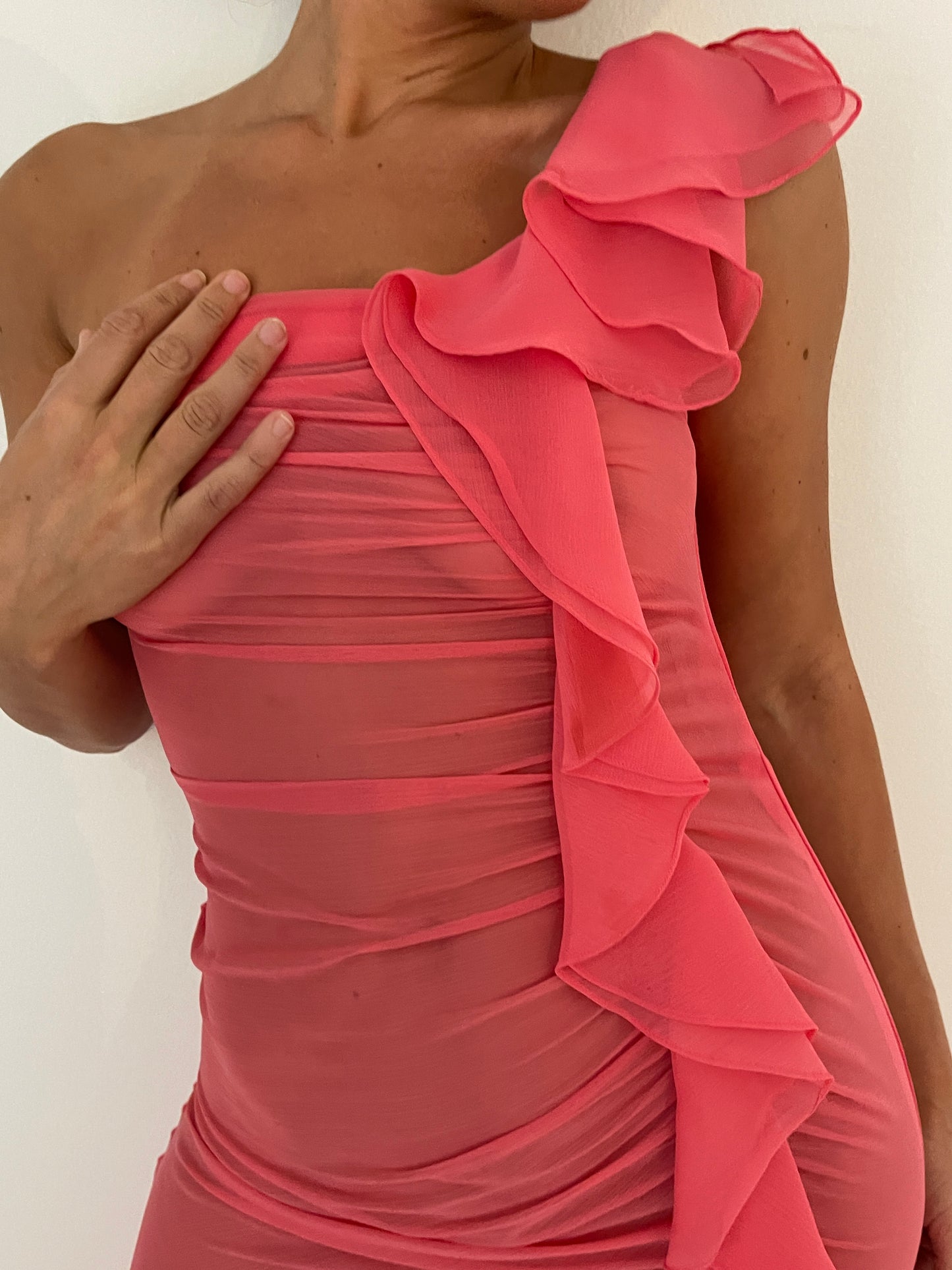 Sheer Ruffle Dress in Pink