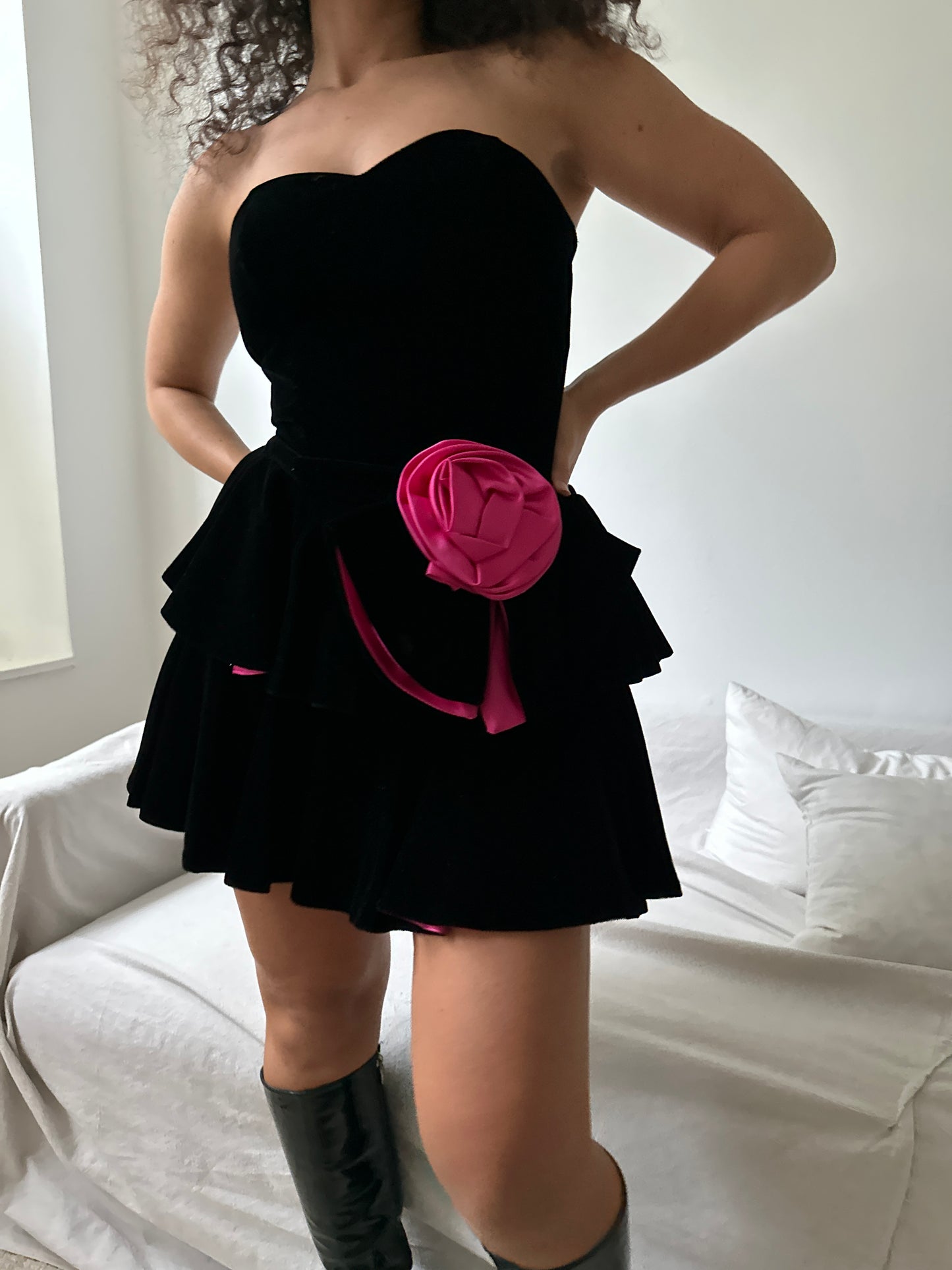 Vintage Velvet Rose Mini Dress