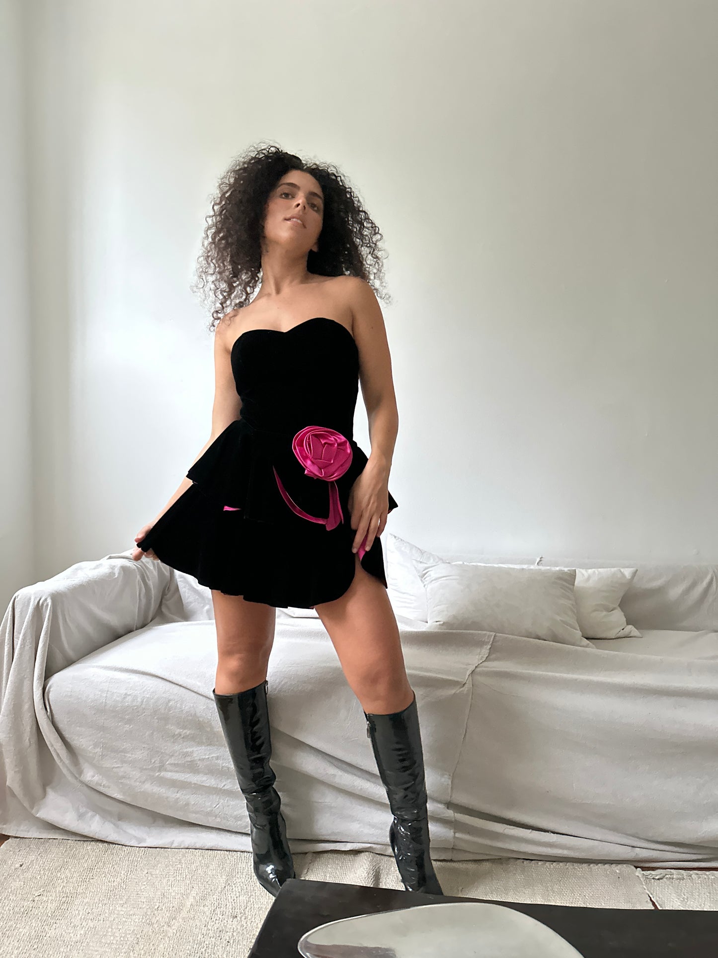 Vintage Velvet Rose Mini Dress