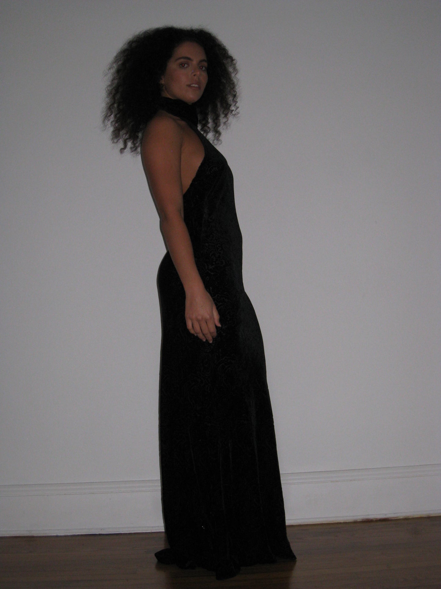 Vintage Velvet Halter Neck Maxi Dress