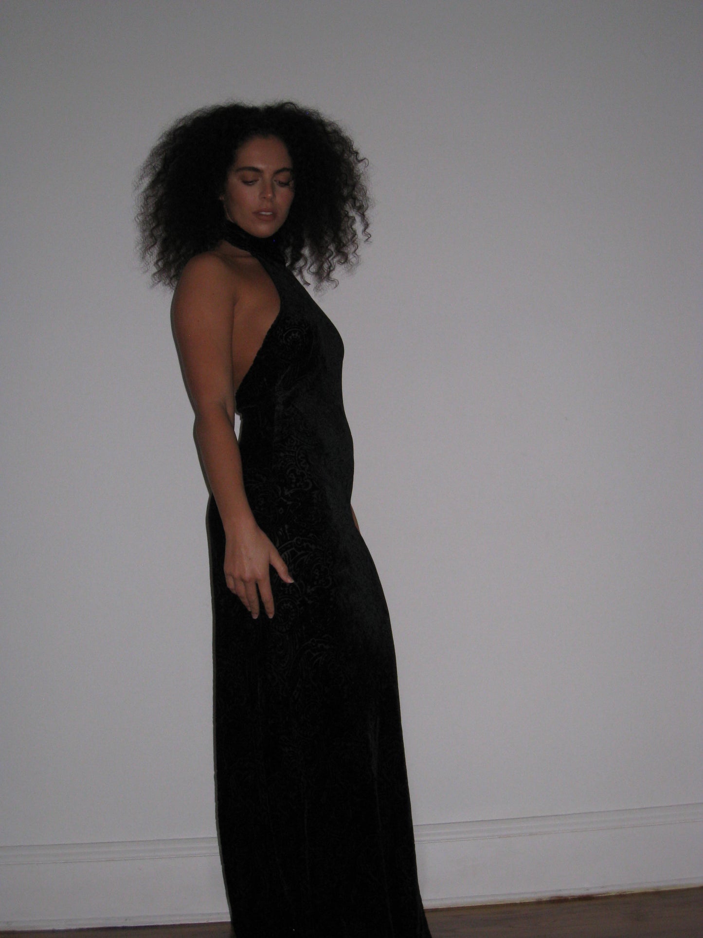 Vintage Velvet Halter Neck Maxi Dress