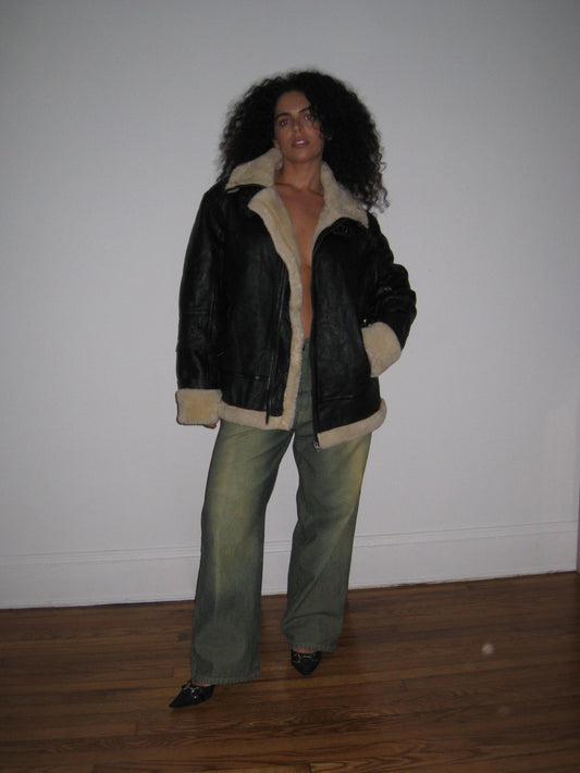 Vintage Leather Shearling Lined Jacket